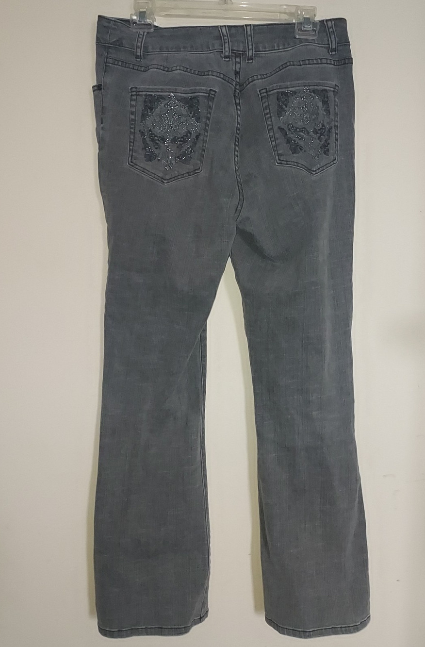 Chico's Platinum Women's Jeans 1R (Size 8 Regular) Embellished Pockets Gray